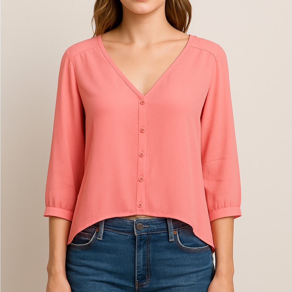 🔴 🌸 Sparkle & Fade Pink Open Back Button Blouse XS
